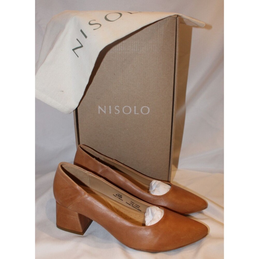 Nisolo Women's Suede‎ Fiorela Go-To Mid Block Heels Shoes $180 Caramel